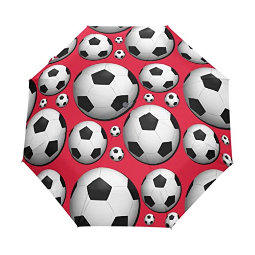 Fußball Rot Sport Regenschirm Auf-Zu Automatik Taschenschirm Winddichter Umbrella Klein Leicht Schirm Kompakt Schirme für Jungen Mädchen Reise Strand Frauen von KAAVIYO