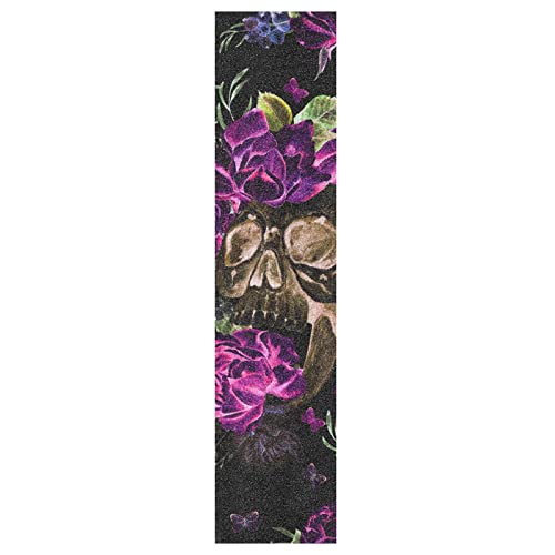 KAAVIYO Blume Pfingstrose Totenkopf Schmetterling Muster Skateboard Griptape rutschfest Selbstklebend Longboard Griptapes Aufkleber Griffband(9x33in,44x10in 1pcs) von KAAVIYO