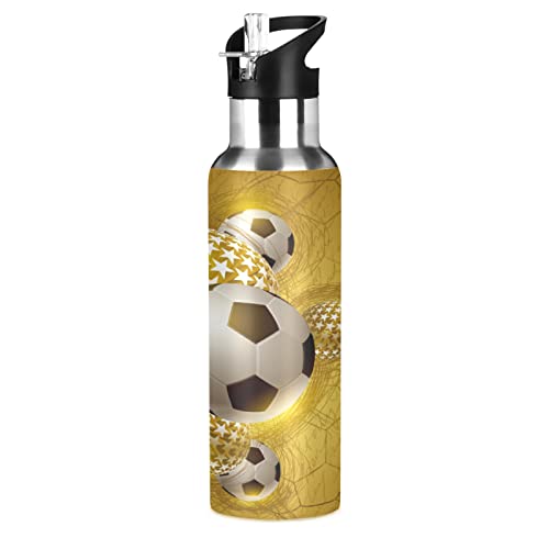 KAAVIYO Goldener Fußball Trinkflasche Wasserflasche mit Strohhalm 600ML Edelstahl Auslaufsicher Wasserkanne Water Bottle KAAVIYO Goldener Fußball Trinkflasche Wasserflasche mit Strohhalm 600ML Edelstahl Auslaufsicher Wasserkanne Water Bottle von KAAVIYO