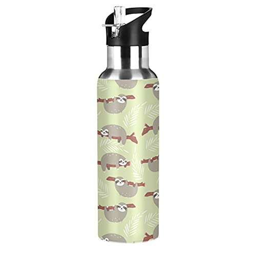 KAAVIYO Grünes Blatt Faultier Trinkflasche Wasserflasche mit Strohhalm 600ML Edelstahl Auslaufsicher Wasserkanne Water Bottle KAAVIYO Grünes Blatt Faultier Trinkflasche Wasserflasche mit Strohhalm 600ML Edelstahl Auslaufsicher Wasserkanne Water Bottle von KAAVIYO