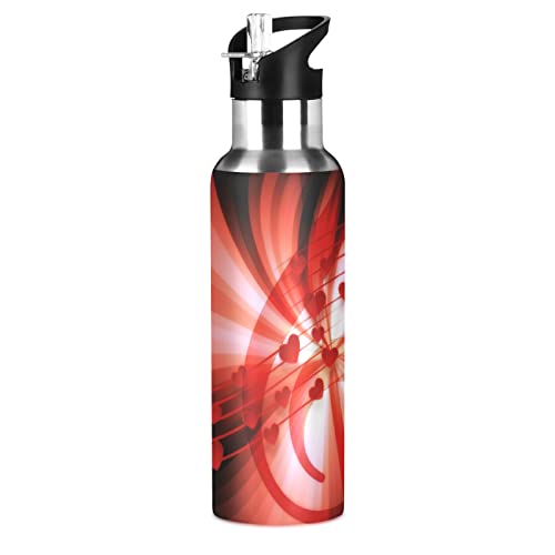 KAAVIYO Rote Musik Trinkflasche Wasserflasche mit Strohhalm 600ML Edelstahl Auslaufsicher Wasserkanne Water Bottle KAAVIYO Rote Musik Trinkflasche Wasserflasche mit Strohhalm 600ML Edelstahl Auslaufsicher Wasserkanne Water Bottle von KAAVIYO