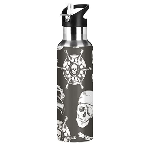 KAAVIYO Ruderschädel Pirat Trinkflasche Wasserflasche mit Strohhalm 600ML Edelstahl Auslaufsicher Wasserkanne Water Bottle KAAVIYO Ruderschädel Pirat Trinkflasche Wasserflasche mit Strohhalm 600ML Edelstahl Auslaufsicher Wasserkanne Water Bottle von KAAVIYO