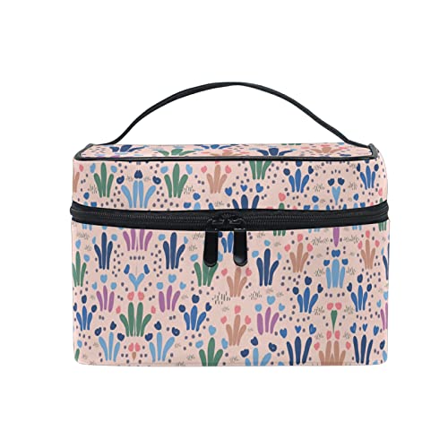 Pflanzengras Rosa Punkt Kosmetiktasche Organizer Reißverschluss Make up Taschen Kulturbeutel Waschtasche für Damen Mädchen Frauen von KAAVIYO