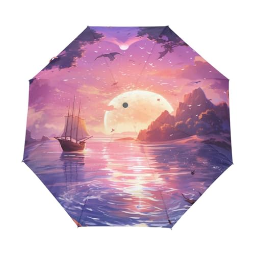 Rosa Sonnenuntergang Kunst Regenschirm Automatik Auf-Zu Taschenschirm Umbrella Kompakt Schirme für Jungen Mädchen Strand Frauen von KAAVIYO