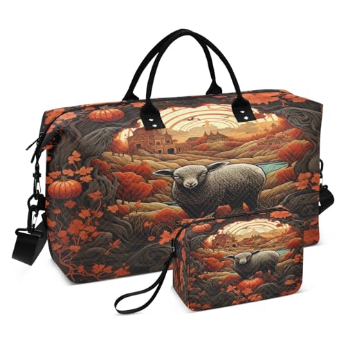 Rote Halloween-Kürbis-Art Sporttasche Handtasche mit Make-up Aufbewahrungstasche Badetasche für Reisen Mädchen Männer von KAAVIYO