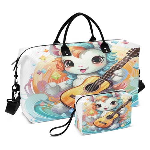 Süßes Einhorn Spielt Musik Sporttasche Handtasche mit Make-up Aufbewahrungstasche Badetasche für Reisen Mädchen Männer von KAAVIYO