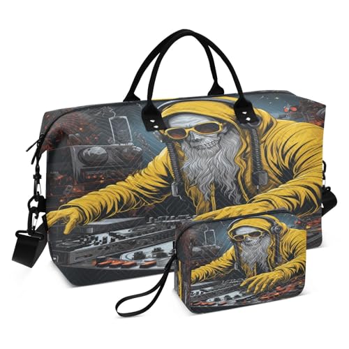 Weihnachtskarikatur Cooler Gelber Musikweihnachtsmann Sporttasche Handtasche mit Make-up Aufbewahrungstasche Badetasche für Reisen Mädchen Männer von KAAVIYO