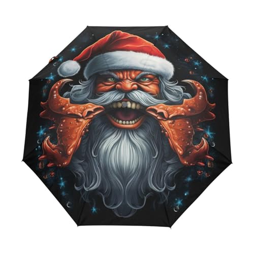 Weihnachtsstil Wütender Weihnachtsmann Regenschirm Automatik Auf-Zu Taschenschirm Umbrella Kompakt Schirme für Jungen Mädchen Strand Frauen von KAAVIYO
