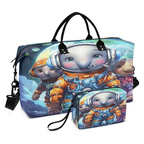 Weltraum Bunter Elefant Astronaut Sporttasche Handtasche mit Make-up Aufbewahrungstasche Badetasche für Reisen Mädchen Männer von KAAVIYO