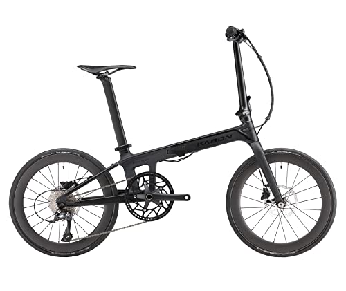 Neues Upgrade Faltrad, KABON 20 Zoll Carbon Fiber Rahmen mit Carbon Laufradsatz 9 Speed Mini City Bike Faltbares Fahrrad für Frauen Erwachsene Männer Ultra-Light (Schwarz) von KABON