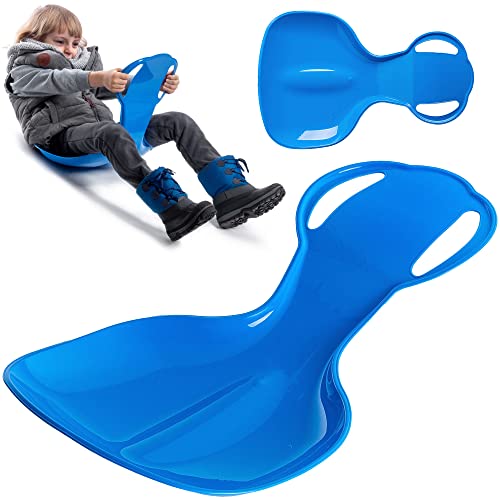 KADAX Poporutscher für Kinder, Schneerutscher aus Kunststoff, 59x39x17cm Schneeteller, Rutschteller mit Haltegriffen, Tellerrutscher, Schneeflitzer, Wintersport (Blau) von KADAX