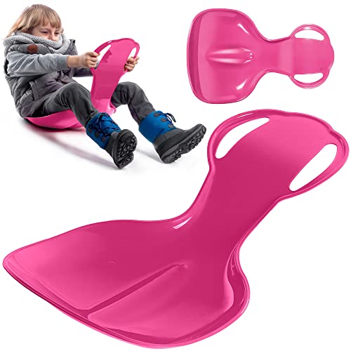 KADAX Poporutscher für Kinder, Schneerutscher aus Kunststoff, 59x39x17cm Schneeteller, Rutschteller mit Haltegriffen, Tellerrutscher, Schneeflitzer, Wintersport (Pink) von KADAX