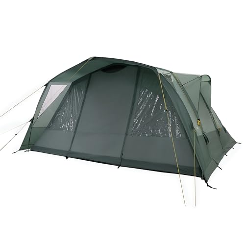 KADVA Campingzelt AIRcamp 6.24 Personen mit Pumpe Tunnelkonstruktion 460 x 360 x 210 cm Wasserdichtigkeit 3000 mm Geräumigkeit Vordach über Eingang Großer Schlafbereich Farbe Grün von KADVA