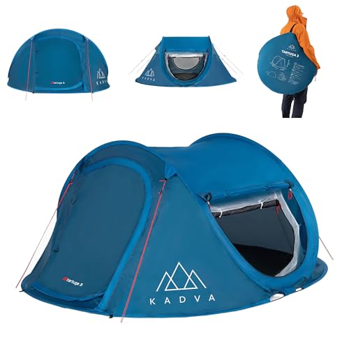 KADVA Campingzelt Tartuga 3 Selbstfaltendes Zelt für 3 Personen 220 x 180 x 105 cm Wasserdicht 1500 mm Mit Moskitonetz Aus 100% Polyester Ideal für Camping und Wandern Farbe Blau KADVA Campingzelt Tartuga 3 Selbstfaltendes Zelt für 3 Personen 220 x 180 x 105 cm Wasserdicht 1500 mm Mit Moskitonetz Aus 100% Polyester Ideal für Camping und Wandern Farbe Blau von KADVA