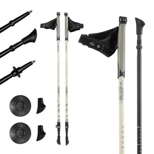 KADVA HALNA Nordic Walking Stöcke in Grün, verstellbare Größe 84-135 cm Quick Lock System für stabile und sichere Fixierung des Griffs aus strapazierfähigem PP und TPR von KADVA