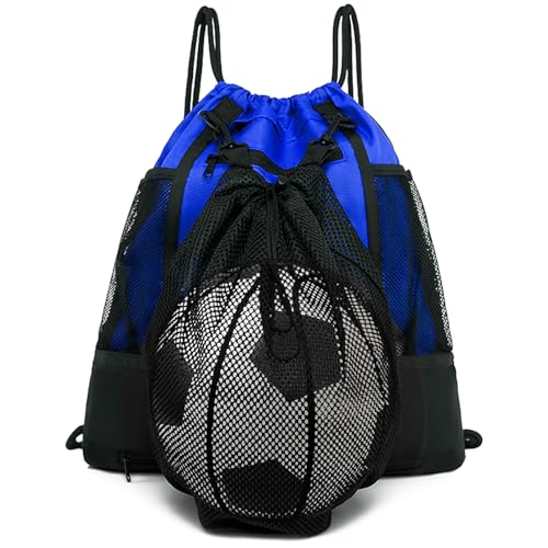 KAEGREEL Fußballtasche mit Kordelzug für Jungen und Mädchen, faltbarer Basketball-Fußball-Rucksack, vielseitige Sporttasche mit abnehmbarem Ball-Netzbeutel für Fitnessstudio, Volleyball, Baseball, von KAEGREEL