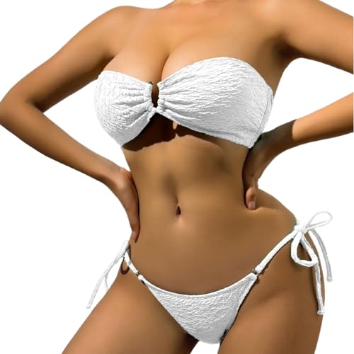 KAHDGSS Damen Bandeau Badeanzug Badeanzug Trägerlos Oberteil Und Seitlich Gebundene Slips Zweiteiliges Badeanzug Set von KAHDGSS