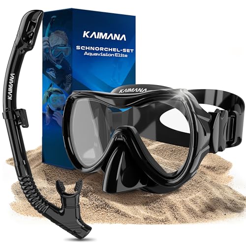 Das Neue KAIMANA® AuquaVision Elite Schnorchelset für Erwachsene inkl. Tragetasche, Bequeme Taucherbrille Erwachsene, Alternative zur Schnorchelmaske, Taucherbrille mit Stoffband von KAIMANA