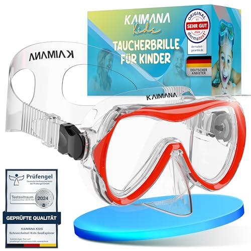 KAIMANA Taucherbrille Kinder inkl. Tragetasche, besonders Bequeme Tauchmaske Kinder mit Silikonband, Orange von KAIMANA