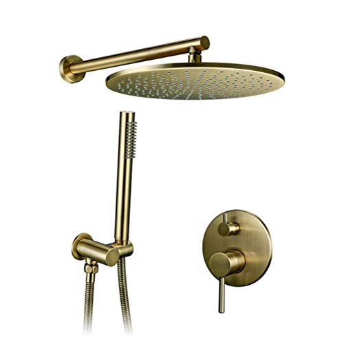 Duschsystem, Messing-Duschset, Badezimmer, runder Wasserhahn, luxuriöses Handbrausensystem, Umstellmischer, Handbrausen-Duscharmatur-Set, gebürstetes Gold-Duschset, 20,3 cm Dekoration The vast ocean von KAJDJDP