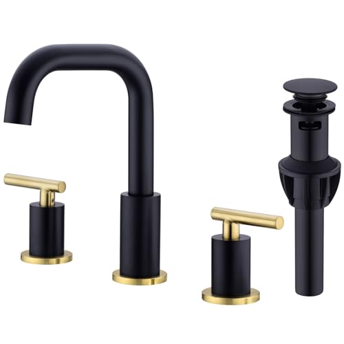 KAJDJDP 2-Griff 8 Zoll breiter Waschtisch-Wasserhahn mit Pop-Up-Ablaufgarnitur, 3-Loch-Waschtisch-Wasserhahn aus Messing mit cUPC-Wasserversorgungsschläuchen, gebürstetes Nickel The vast Ocean von KAJDJDP