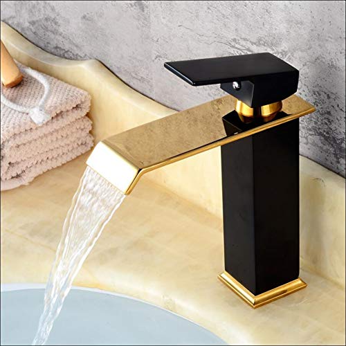 KAJDJDP Küchenarmaturen, Gold- und Weiß-Farb-Finish, Waschtischarmatur, Wasserfall-Wasserhahn, Badarmatur, Bad-Waschtisch-Mischbatterie mit Warm- und Kaltwasserkran The vast Ocean von KAJDJDP