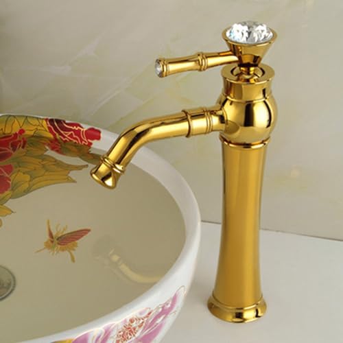 KAJDJDP Retro Badezimmer Waschbecken Wasserhahn Einhebel Badezimmer Waschbecken Wasserhahn Vintage Badezimmer Armaturen für Waschbecken 1 Loch heißes und kaltes Wasser, Gold, Hoch The vast Ocean von KAJDJDP