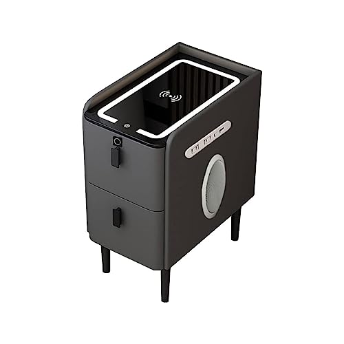 Mesita de noche Moderner schmaler intelligenter Nachttisch mit kabelloser Ladestation, Bluetooth-Lautsprecher, Fingerabdruckschloss, USB-Anschluss, 3-farbige LED-Leuchten, kleiner Beistelltisch, von KAJDJDP