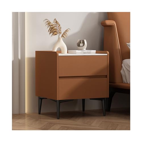 Schlafzimmer Mid-Century Modern Nachttisch mit 2 Holzschubladen Kunstmarmor PU-Leder Nachttisch Minimalistischer Beistelltisch Italienischer Stil Aufbewahrungsschrank für Schlafzimmer Mesita de noche von KAJDJDP