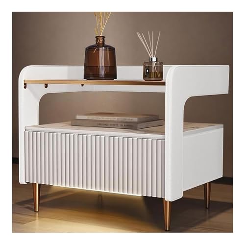 Schlafzimmer Moderner minimalistischer Nachttisch mit Sensorlicht für Wohnzimmer Leder + Schiefer Schlafzimmer Nachttisch mit Schublade Beistelltisch Aufbewahrungsschrank Mesita de noche The vast von KAJDJDP