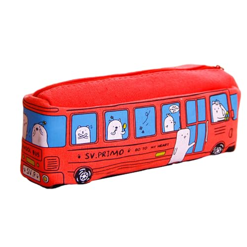 Federmäppchen mit großem Fassungsvermögen, Cartoon-Bus, Stifteetui, Reißverschluss, Segeltuch, Reise-Make-up-Tasche für Kinder und Erwachsene von KAKASEA