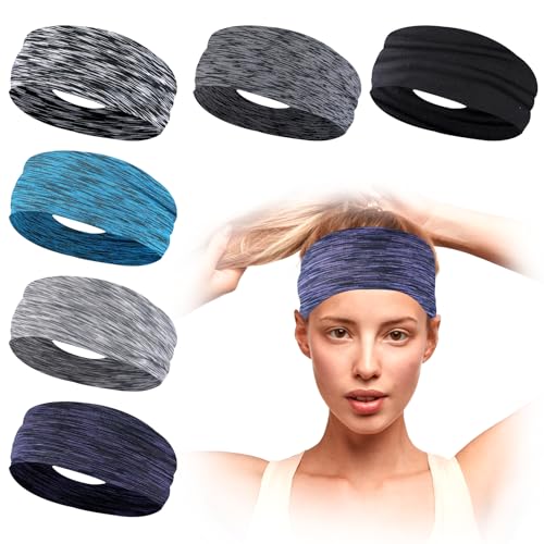 6 Stück Workout-Stirnbänder für Damen, Workout-Stirnbänder für Damen, Schweißbänder, rutschfeste Schweißbänder, Haarbänder für Damen, Sport-Lauf-Yoga-Stirnbänder, Wickel-Stirnband(Farbe 2) von KALIONE
