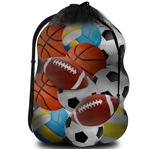 Ballsack, Extra Große Sportballtasche aus Netzstoff, Sportballtasche mit Tasche, Tasche für Fußballmannschaftsbälle, Basketballtaschen, Sportnetztasche für Fußball, Fußball, Volleyball(100 x 78 cm) von KALIONE