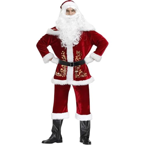 7-teiliges Weihnachtsmann Kostüm für Herren, Weihnachtsmannkostüm mit Mütze Gürtel und Handschuhe, Weihnachtskostüm Nikolauskostüm, Größe M - 6XL, Santa Claus - Herren/Erwachsene, M - 6XL B,2XL von KANMUASD