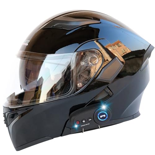 Bluetooth-Helm Motorrad Integrierter, Integralhelm Geschlossenen ECE-geprüft, Motorradhelm Integralhelme für Erwachsene, Vollvisierhelm Mopedhelm für Herren Damen E,M(57-58CM) von KANMUASD