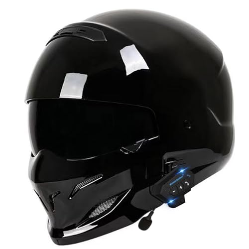 Bluetooth Integralhelm, Motorrad Helm, Motorrad Doppelvisier für Erwachsene Männer Frauen Moped Street, Für Männer Und Frauen Mit Doppelvisier J,S(55-56CM) von KANMUASD