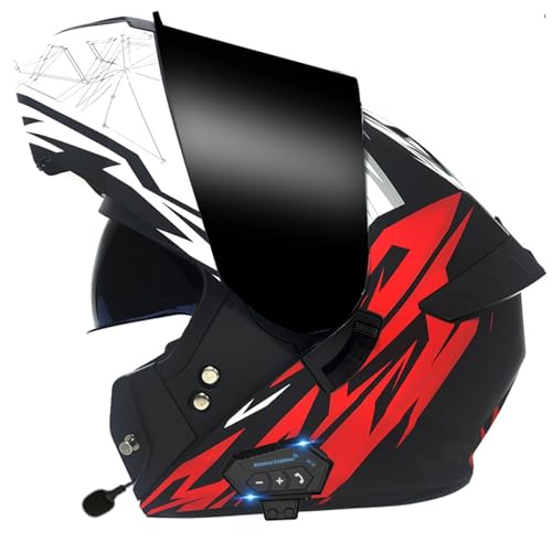 Bluetooth Motorradhelm, Modularer Motorrad-Bluetooth-Helm, Genehmigt, Leicht, Klapphelm mit Doppelvisier, Modularer Helm für Erwachsene Männer Frauen B,L(59-60CM) von KANMUASD