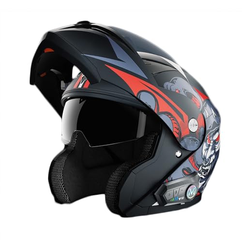 Bluetooth Motorradhelm, geprüfter Klapphelm Modulare Helm, Erwachsene Damen und Herren mit Doppelvisier, Multifunktional Bluetooth, Flip Up Helm Erwachsener Motorradhelm B,XL(61-62CM) von KANMUASD