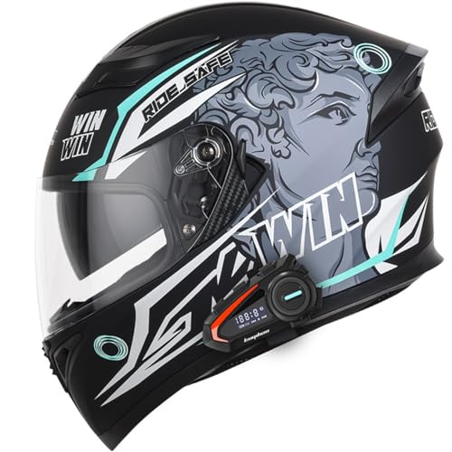 Bluetooth Motorradhelm mit Doppelvisier,Motorrad Herren Damen, Bluetooth Integralhelm Motorradhelm mit Doppelvisier,mit Automatische Anrufannahme, Integralhelm Fahrradhelm geprüft D,M(57-58CM) von KANMUASD