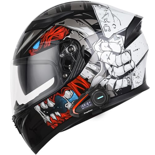 Bluetooth Motorradhelm mit Doppelvisier,Motorrad Herren Damen, Bluetooth Integralhelm Motorradhelm mit Doppelvisier,mit Automatische Anrufannahme, Integralhelm Fahrradhelm geprüft F,M(57-58CM) von KANMUASD