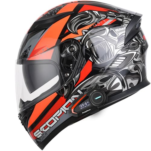 Bluetooth Motorradhelm mit Doppelvisier,Motorrad Herren Damen, Bluetooth Integralhelm Motorradhelm mit Doppelvisier,mit Automatische Anrufannahme, Integralhelm Fahrradhelm geprüft H,M(57-58CM) von KANMUASD