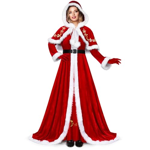 Frauenkostüm Mrs. Santa Claus Weihnachtskleid | Weihnachten Damen Kostüm Retro Kleid Lange Weihnachtsfrau Kostüm | Damen Weihnachtsfrau Kostüm | Weihnachtsfrau Kostüm Set |S - 5XL B,4XL von KANMUASD