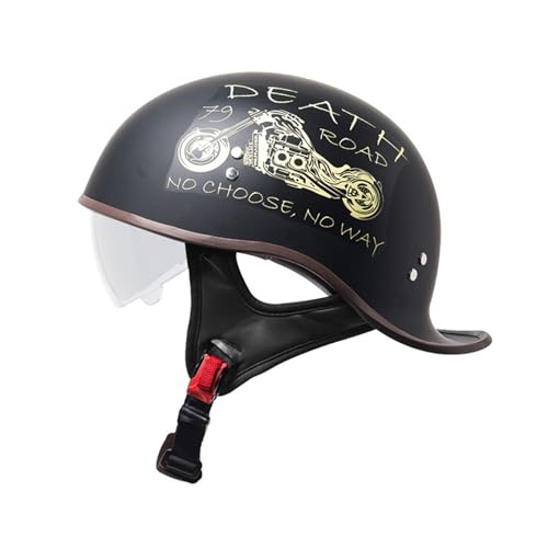 Halbhelme, Retro Motorrad Halbhelm, DOT/ECE Zertifiziert Unisex Verstellbar Schutzhelm, Schnellverschluss Gurt für Bike Cruiser Chopper Moped Scooter B,L(58-59) von KANMUASD