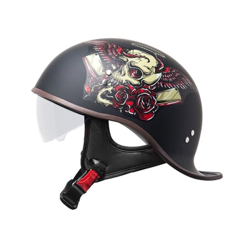 Halbhelme, Retro Motorrad Halbhelm, DOT/ECE Zertifiziert Unisex Verstellbar Schutzhelm, Schnellverschluss Gurt für Bike Cruiser Chopper Moped Scooter F,XL(60-61) von KANMUASD