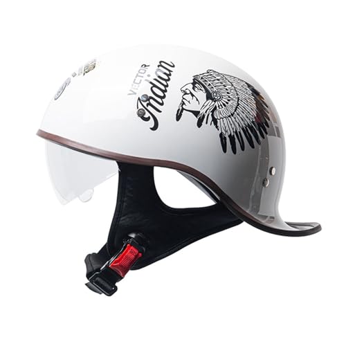 Halbhelme, Retro Motorrad Halbhelm, DOT/ECE Zertifiziert Unisex Verstellbar Schutzhelm, Schnellverschluss Gurt für Bike Cruiser Chopper Moped Scooter J,XL(60-61) von KANMUASD