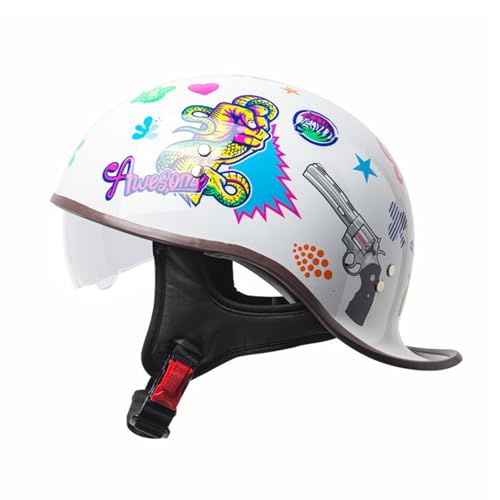 Halbhelme, Retro Motorrad Halbhelm, DOT/ECE Zertifiziert Unisex Verstellbar Schutzhelm, Schnellverschluss Gurt für Bike Cruiser Chopper Moped Scooter L,XL(60-61) von KANMUASD