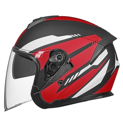 Jethelm mit Doppelvisier | Roller Helm Fashionhelm | 3/4 Motorradhelm | Jet Helm mit Sonnenblende | ECE/DOT Zertifiziert | Motorradhelm mit Visier E,M(57-58CM) von KANMUASD