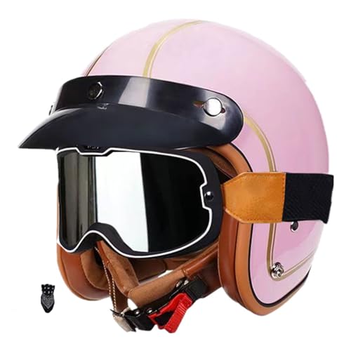 Jethelm mit Doppelvisier | Roller Helm Fashionhelm | Jet Helm mit Sonnenblende | ECE/DOT Zertifiziert | Motorradhelm mit Visier | Roller Helm | Jet Helm Mopedhelm Herren und Damen F,S(55-56CM) von KANMUASD