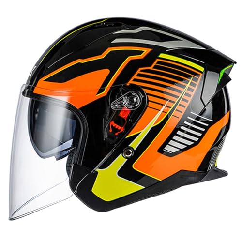 Jethelm mit Visier und Sonnenblende Motorradhelm, ECE DOT Zertifiziert Herren Damen Rollerhelm Mopedhelm Mofa Chopper, Helm Motorrad Halbhelm, Open-Face-Helm H,M(54-56CM) von KANMUASD