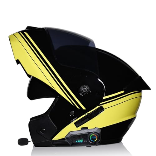 Klapphelm Motorrad Bluetooth-Helm, Modularer Motorradhelm mit Double Doppelvisier, Zertifiziert Klapphelm mit Mikrofon, für Erwachsene Frauen und Männer E,L(59-60CM) von KANMUASD